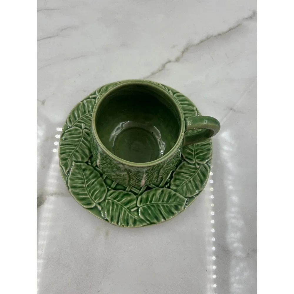 Bordallo Pinheiro Cabbage Green Tea Cup and Saucer Set Made in Portugal Ceramic